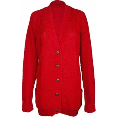 Image of MAYA® Plus Size Womens Button Long Sleeve Pocket Top Ladies Knitted Cardigan (Red, 18 20)