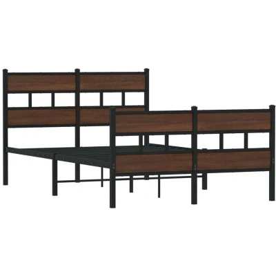 Image of vidaXL Small Double Bed Frame without Mattress Steel with Headboard and Footboard, Extra Storage Space, Modern Brown Oak Finish, 196 x 125 91.5 cm