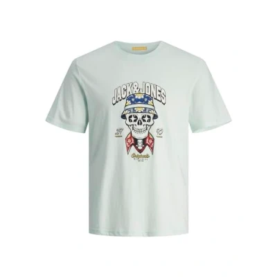 Image of JACK &amp; JONES Men&#039;s Jorcoconut Skull Tee SS Crew Neck T Shirt, Skylight, S