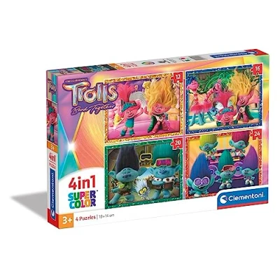 Image of Clementoni 21527 Supercolor Puzzle 4 In 1 Trolls 3 12+16+20+24 Pieces, Jigsaw For Kids Age 3, Cartoon, Movie Puzzle, Made Italy