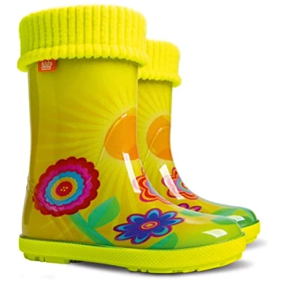 Image of Demar Toddlers Kids Boys Girls 2 10yrs Wellies Rain Boots Children Wellington Warm Lined (12/12.5 UK Child, Sun, numeric_12)