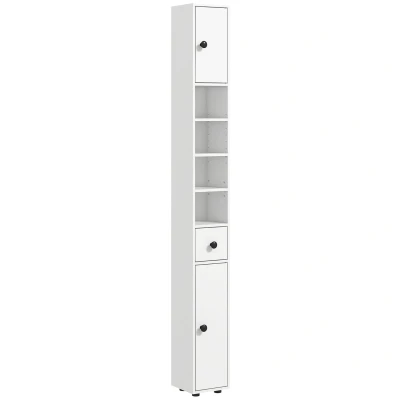 Image of kleankin Slim Bathroom Cabinet, Toilet Roll Storage with Open Shelves White