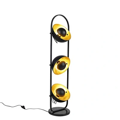 Image of QAZQA Industrial Floor lamp Black with Gold 3 Lights Emilienne Novo Modern Suitable for LED E27 Light Steel Living Room I Bedroom