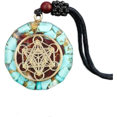 Image of Aventurine Orgonite Pendant Necklace Sacred Geometry Chakra Energy Meditation Jewelry Metatron&#039;s Cube Amulet
