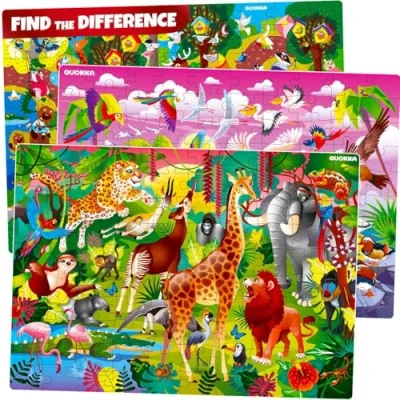 Image of QUOKKA Jigsaw Puzzles for Kids 4 5 Year Olds 3 Set 100 Piece Children to Learn Africa Animals, Birds and Park Educational Toys Boys &amp; Girls Age 6 7 9