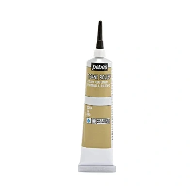 Image of Pebeo 773037 37 ml Vitrail Stained Glass Effect Cerne Relief Tube with Nozzle, Gold