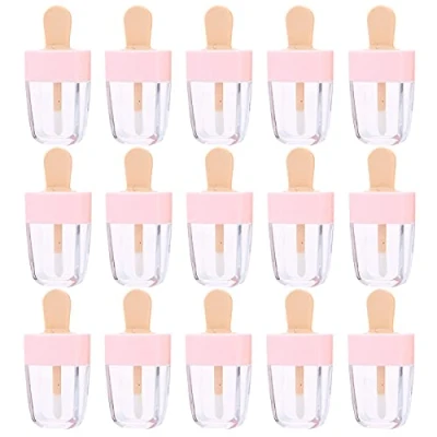 Image of BAQI 15 Pieces Mini Empty Lip Gloss Tube, Ice Cream Shaped Lipgloss Tubes, Reusable Refillable Glaze Container, DIY Cosmetic Samples Dispenser Bottles for Lipstick, Balm, Oil (Pink)