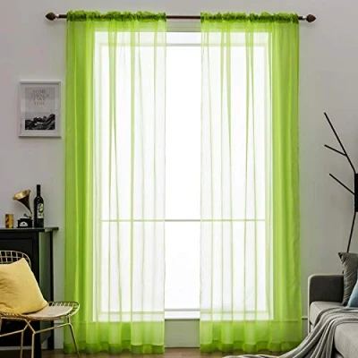 Image of MIULEE 2 Panels Solid Color Sheer Window Curtains Smooth Elegant Voile Panels/Drapes/Treatment for Bedroom Living Room Light Green 55&quot; Wx69 L, Rod Pocket