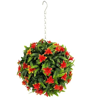 Image of Best Artificial 23cm Lily Topiary Hanging Flower Ball **UV Fade Protected** (Orange)