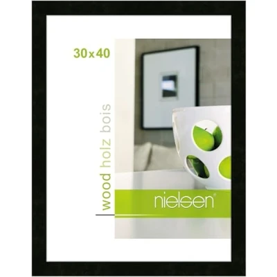 Image of nielsen Essential Photo Frame, 30x40cm Black Wooden Picture Frame with Protective Float Glass and Push Turn Clips