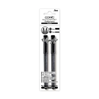 Image of Copic Multiliner Coloured Marker Pen Calligraphy Set of 2 Black, For Art &amp; Crafts, Colouring, Graphics, Highlighter, Design, Anime, Professional Beginners, Supplies Colouring Books