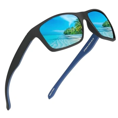 Image of Jim Halo Polarised Sports Sunglasses for Men Women Running Cycling Fishing Driving Golf Tr 90 Unbreakable Frame (Black/Mirror Blue)