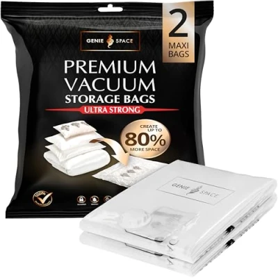 Image of GENIE Space Max Vacuum Storage Bags Pack of 2, 110x90cm Strong XXL Jumbo Size Saving Premium Airtight &amp; Reusable Bag for Clothes, Duvets, Quilts, Curtains Coats