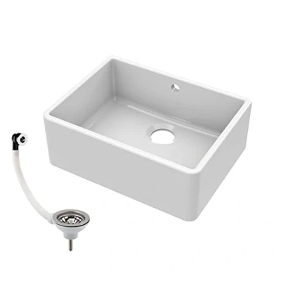 Image of 595mm Single Bowl Fireclay Butler Kitchen Sink with Overflow Waste