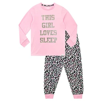 Image of Harry Bear Leopard Print Pyjamas Long Sleeve Girls Girls’ Pyjama Sets Pink 12 13 Years