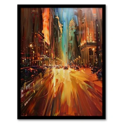 Image of Artery8 New York City Night Cityscape Abstract Painting Living Room Artwork Framed Wall Art Print A4