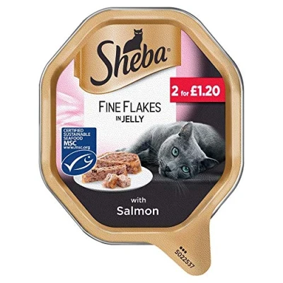Image of Mars SHEBA Fine Flakes Cat Tray with Salmon in Jelly 85g PMP 2 fo