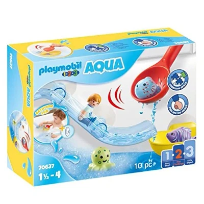 Image of PLAYMOBIL 70637 1.2.3 AQUA water Slide with Sea Animals, educational toy, indoor and outdoor exciting fun play, imaginative role playset suitable for children ages 1.5+