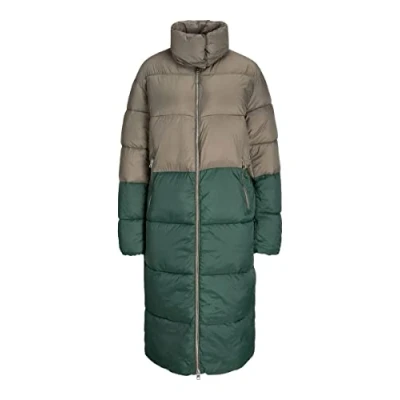Image of JACK &amp; JONES Women&#039;s Long Padded Parka Jacket Coat Sleeve Winter Warm Puffer Jacket, Darkest Spruce Colour, UK Size L