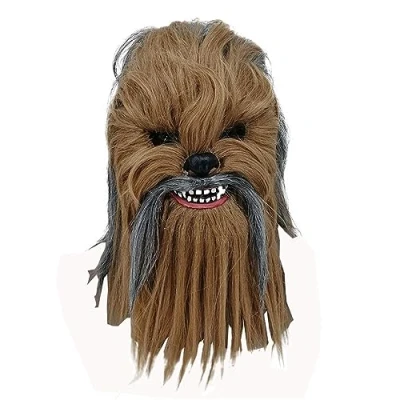 Image of eLymwoo Chewbacca Mask Ape Cosplay Helmet Full Head Latex Flexible Halloween Costume Prop Fancy Ball Soft (1 wz Long Hair Mouth Movable)