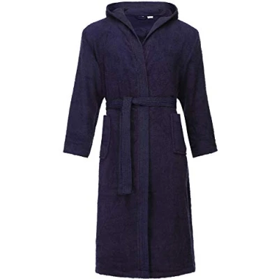 Image of Ladeheid Men&#039;s 100% Cotton Terry Bathrobe LA40 192 (Dark Blue 29, M)