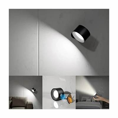 Image of Feallive Wall Light LED lamp Rechargeable Battery Sconces Mordern Dimmable Touch Control Warm/White Brightness Modes Spotlights Freely Rotatable Lights for Bedroom Cabinet Black