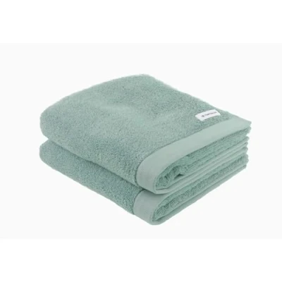 Image of TOM TAILOR Towel, Pack of 2, 50 x 100 cm, 100% Cotton/Sponge, with Hook and Label Logo, Colour Bath Towel Turquoise (Fresh Sage)