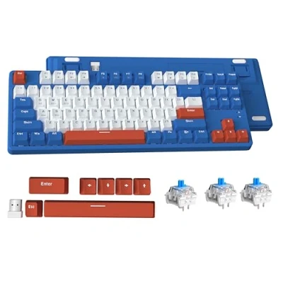 Image of ATTACK SHARK AK871 TKL Hot Swappable Mechanical Keyboard with Blue Switches, 87Keys Compact Gaming Keyboard, ABS Keycaps,Magnetic Cover,Support Bluetooth/2.4G,for Mac/Windows/Android (Lake Blue)