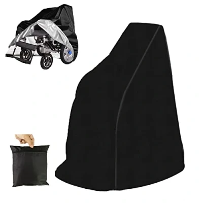 Image of GOFOHIMI Waterproof Wheelchair Cover,Wheel Chair Cover,Black 210D Mobility Scooter Storage Protection Electric Wheel Protective Covers Outdoor with Bottom Elastic Rope