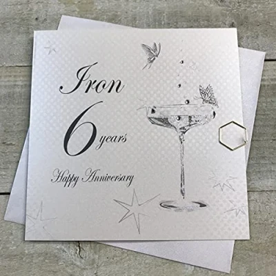 Image of White Cotton Cards Happy Iron&#039; 6 Years, Handmade Anniversary Card (Coupe Glass, Code bd106), 16cm X
