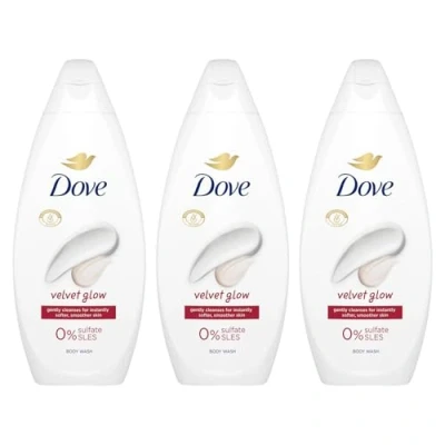 Image of Dove Body Wash 0% Sulfate SLES for Women Made with Naturally Derived Cleansers and Plant Based Moisturiseres Gently Cleanses Softer Smoother Skin, 225ml (3 Pack, Velvet Glow)