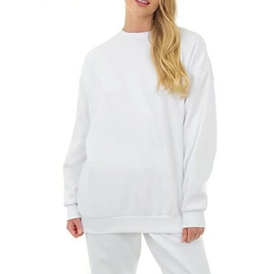 Image of M17 Womens Ladies Recycled Oversized Sweatshirt Soft Cosy Casual Long Sleeve Top Pullover Jumper Crewneck Sweater (S, White), 5056242847076