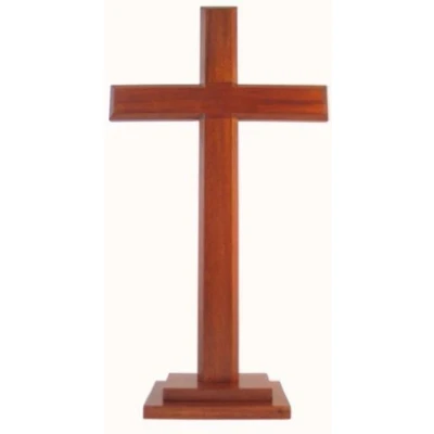 Image of Shalom 60cm standing cross square base Christian desktop gift crucifix wooden wood