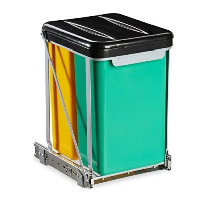 Image of Relaxdays 10030062_1231 Built in Waste, 2 Compartments, Extendible Kitchen Bin for Under Cabinet, 8 litres, Lid, 39.5 x 30 25.5 cm, Black, Polypropylene