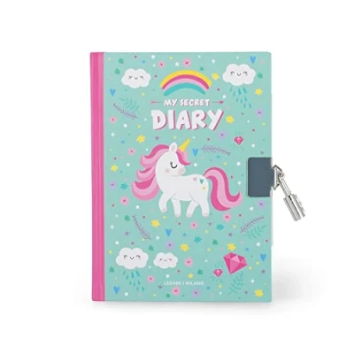 Image of Legami Secret Diary with Lock, 328 Pages, Page Marker, in Certified Paper, 11 x 15.5 cm, Unicorn Theme