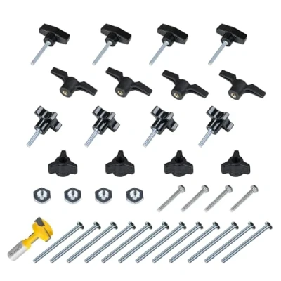 Image of POWERTEC 72031 T Track Knob Kit w/T Slot Router Bit (1 1/16&quot; Dia. x 5/16&quot; H 1/2&quot; Shank), 1/4 20 by 1 Hex Bolts, Washers and 36 pc Accessories for Jigs Fixtures