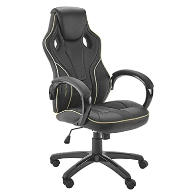 Image of X Rocker Maverick Gaming Chair, Ergonomic Racing Desk Chair with Armrest, Computer Swivel Back Support, Adjustable Height, Comfortable Lumbar Support Curve BLACK/GOLD
