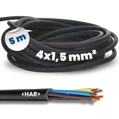 Image of 5 m Kalitec H07RN F 4 x 1.5 mm² Rubber Cable with Protective Conductor for Outdoor Use I Electric Black Construction Site Flexible UV and Oil Resistant Connection 4G1.5