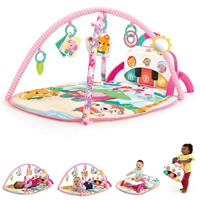 Image of Bright Starts 4 in 1 Groovin’ Kicks Piano Gym, Tummy Time Play Mat &amp; Activity Baby Toys, Floral Fiesta, Newborn to Toddler
