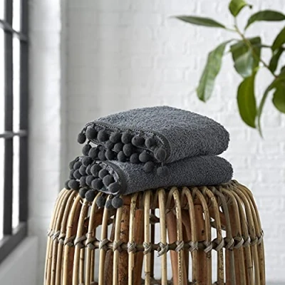 Image of GC GAVENO CAVAILIA Luxury 2PK Pom Pure Cotton 550 GSM Hand Towels OR Ultra Soft Super Absorbent, Egyptian, Charcoal, Pack of 2 Bath Sheet