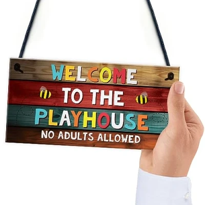 Image of Red Ocean Welcome To The Playhouse Sign Hanging Garden Shed Summerhouse Daughter Son Gifts