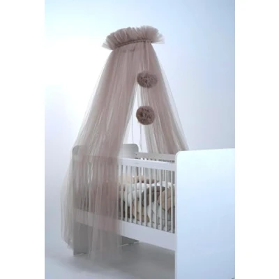 Image of Baby Bed Canopy Made of Tulle, for Cot, Princess Side Cot Baby, Mosquito Net, Room Decoration, Children&#039;s 165 cm Long, with Pompoms, Taupe (Taupe)