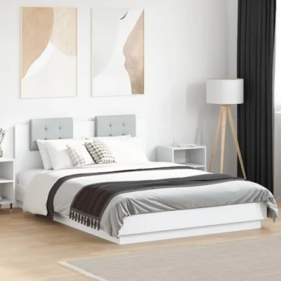 Image of vidaXL King Size Bed Frame with Headboard and Drawers Engineered Wood, White, 150x200 cm