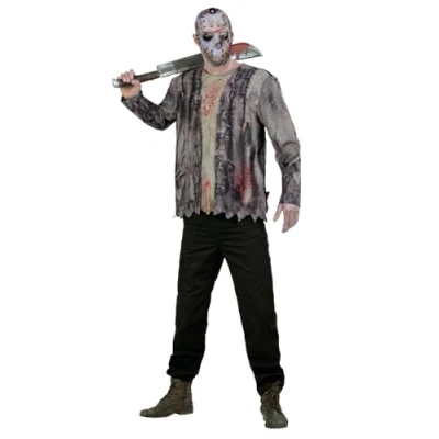 Image of Smiffys Friday the 13th Jason Voorhees Costume for Adults, Jacket with Inserted Top and Hockey Mask, Officially Licensed, Perfect Groups, Students, Stag Hen Nights, Halloween Parties