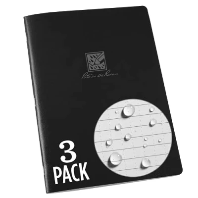 Image of Rite in the Rain Single LG Stapled Notebook, 6.625&quot; x 8.5&quot;, Black Cover, Universal Pattern, 3 Pack (No. 771 LGL3)