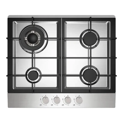 Image of Statesman GH161SS 4 Burner Gas Hob, Cooker Cooktop with Wok and Cast Iron Pan Supports, 60 cm, Front Dial Control, Automatic Ignition, Stainless Steel