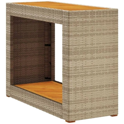 Image of vidaXL Garden Side Table with Wooden Top Beige 100x40x75 cm Poly Rattan
