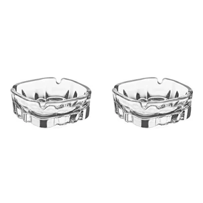 Image of Square Glass Ashtrays for Cigarettes Set of 2, Crystal Cut Pattern.