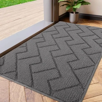 Image of Biscpro Door Mats Indoor, Dirt Trapper Mat Absorbent Non Slip Low Profile Doormat for Entrance, Inside, Kitchen, Front Washable Pets and Dogs— 50x80 cm, Grey