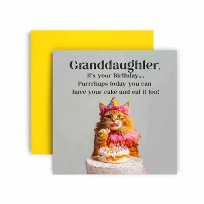 Image of Huxters Funny Granddaughter Happy Birthday Card Cat Purrhaps have Cake and Eat it too Gift for Her 14.8cm (Granddaughter)
